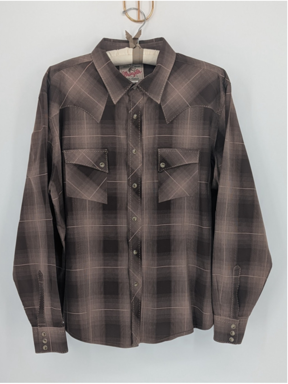 Wrangler XXL Brown Plaid Pearl Snap Western Shirt Cowboy Rodeo 100% Cotton